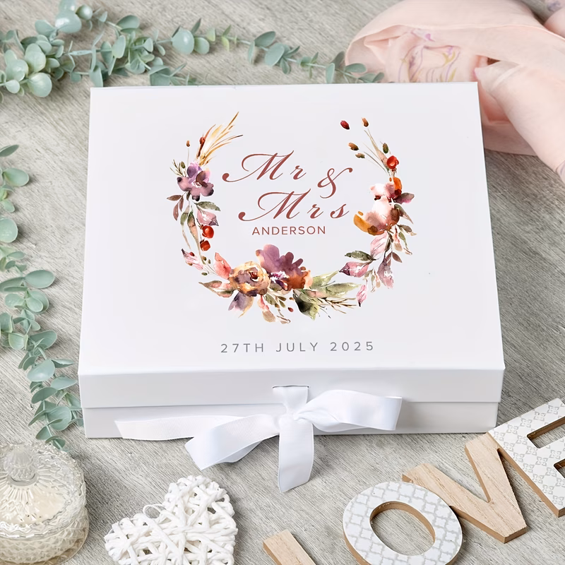 Personalized Bridal Party Gift Box - Custom Name and Wedding Date or Photo, Elegant Floral Proposal Gift Box, Sturdy Paper Construction Suitable for Brides s, of Honor, Bridal Party - Fillable Keepsak