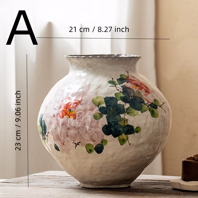hand painted ceramic vase suitable for decor vintage chinese style round cylindrical vase with floral patterns hand painted flower pot for table centerpiece housewarming gift for in study dining table