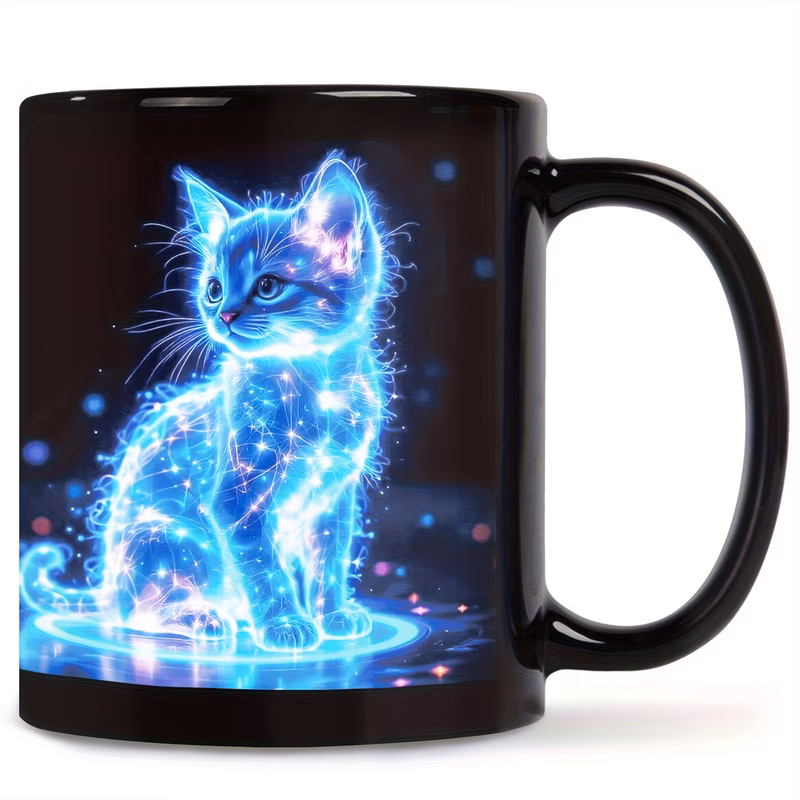 1pc glowing cat coffee mug ceramic cup with kitten stars dishwasher safe perfect gift for cat lovers birthdays christmas valentines ideal for home cafes offices decorative kitchenware cat themed gifts