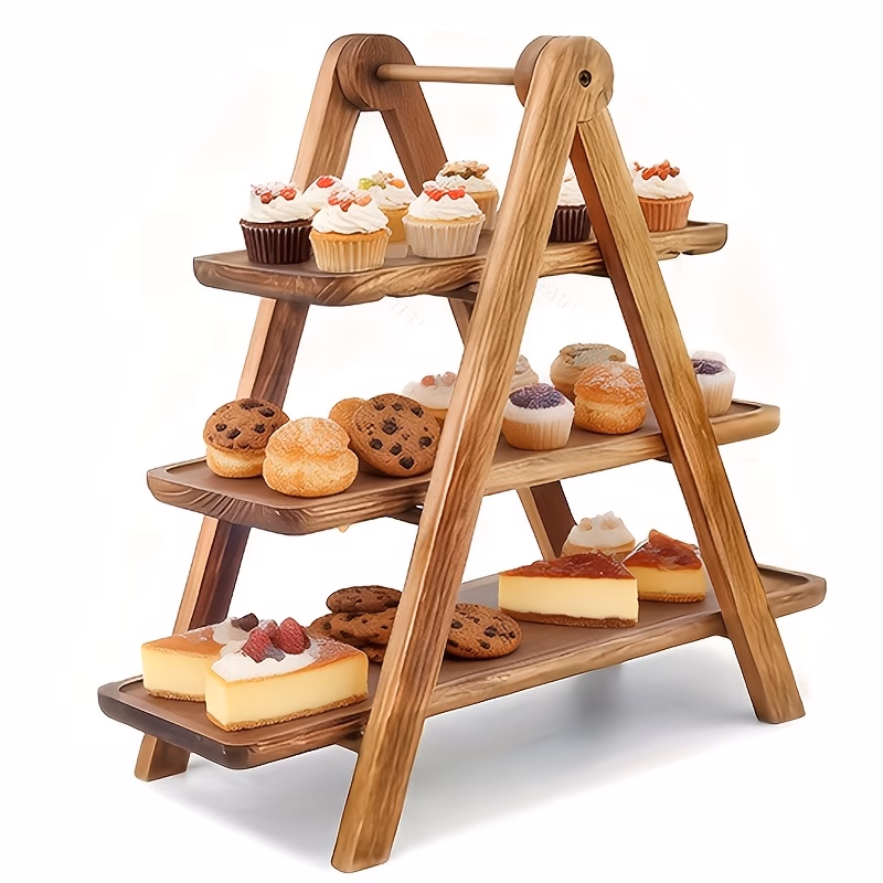 1 2pcs 3 layer detachable cake stand durable thick wooden tray cheese board used for meats foods and cheese serving decorative tray parties and picnics