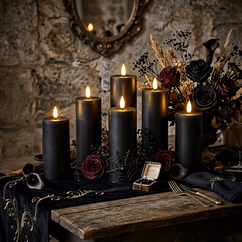 5pcs 2pcs set elegant black flameless led electronic candles realistic flickering flame warm white light battery powered batteries not included candle lights coffee shop ambiance decoration soft match