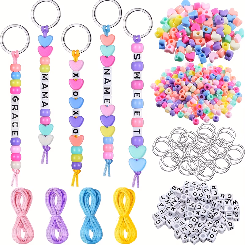 560 280pcs beaded name tag keychains making kit adjustable letter heart shaped bead keychain supplies beads key chain making crafts alphabet bead key ring