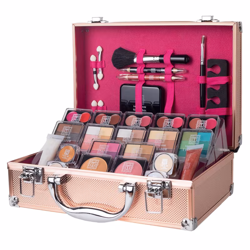 80 piece makeup large storage vanity case set rose kit